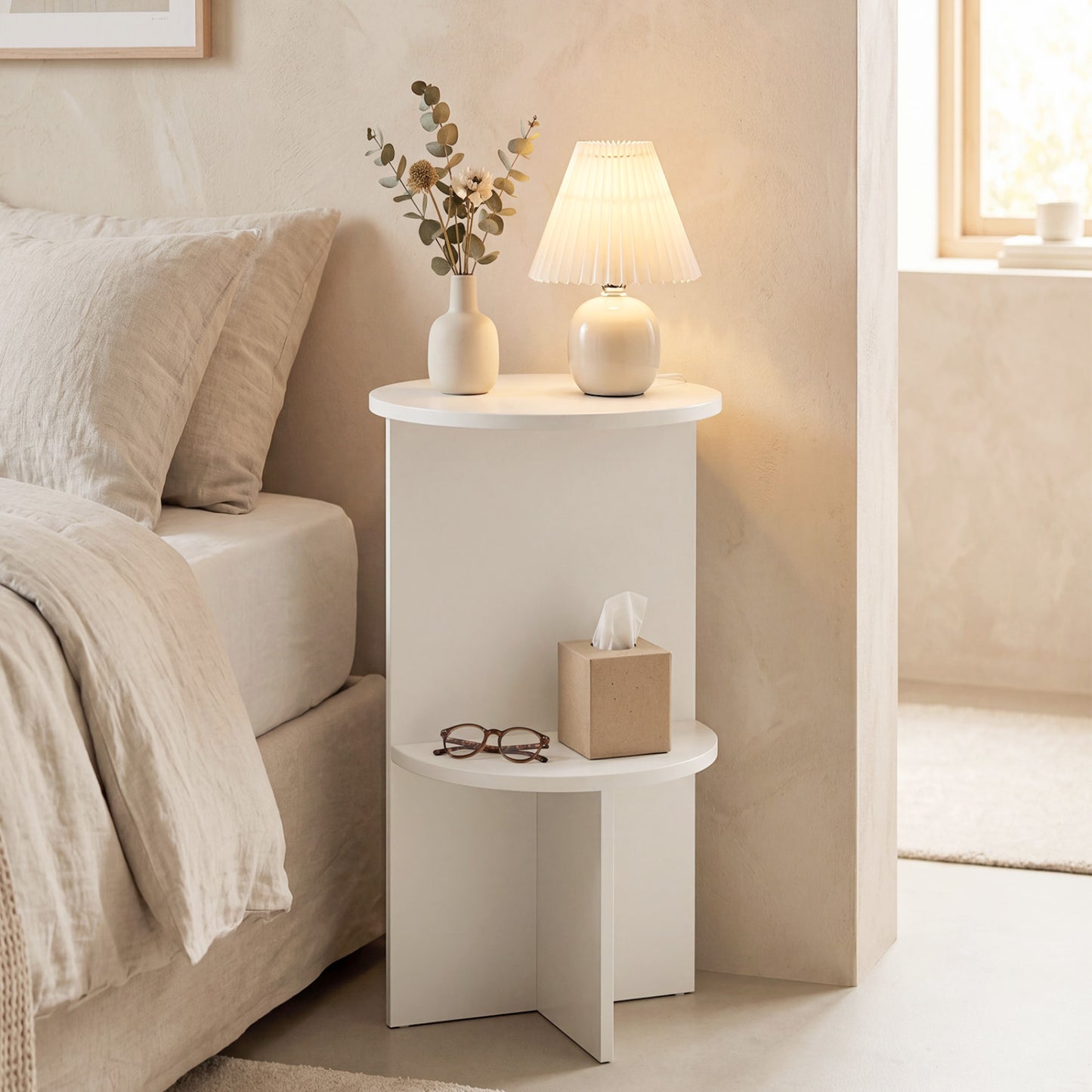 2-Tier Round Side Table with Storage Shelf, White End & Side Tables at Gallery Canada
