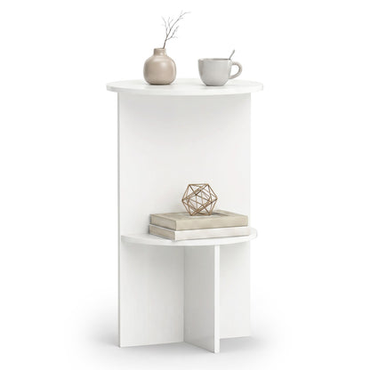 2-Tier Round Side Table with Storage Shelf, White End & Side Tables at Gallery Canada