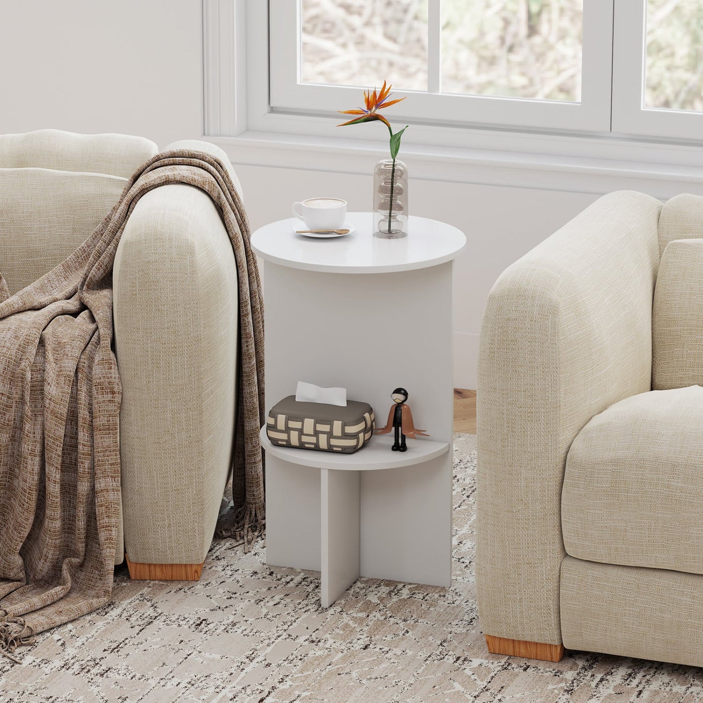 2-Tier Round Side Table with Storage Shelf, White End & Side Tables at Gallery Canada