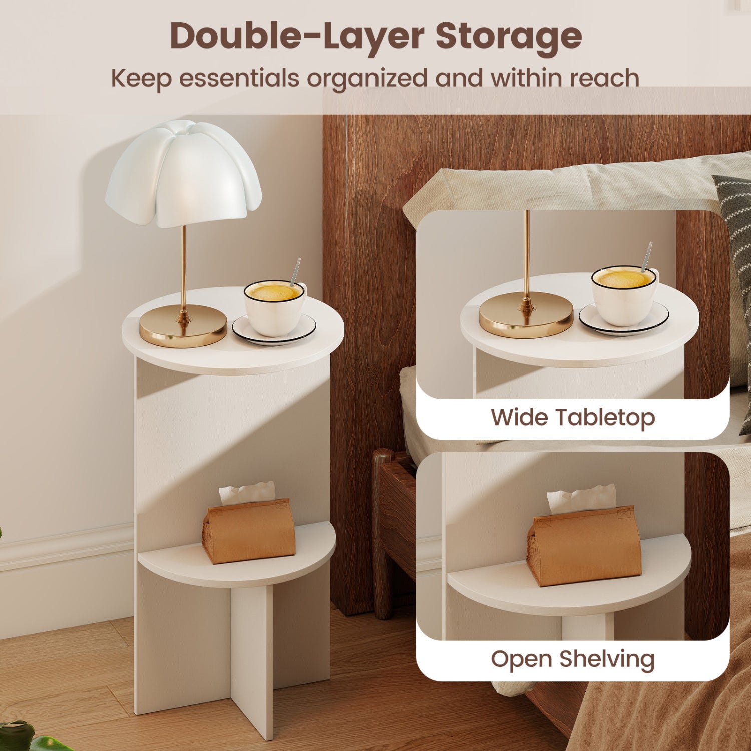 2-Tier Round Side Table with Storage Shelf, White End & Side Tables at Gallery Canada