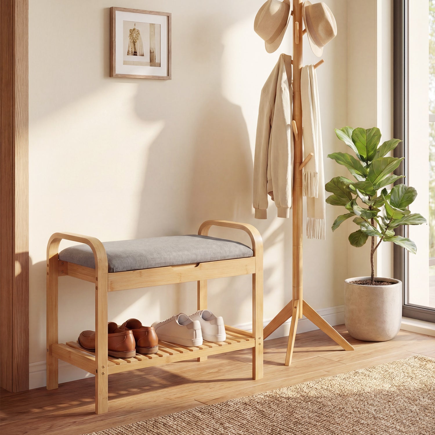 2-Tier Shoe Rack Bench, Flip-Top Storage, Natural Shoe Racks & Storage Benches at Gallery Canada