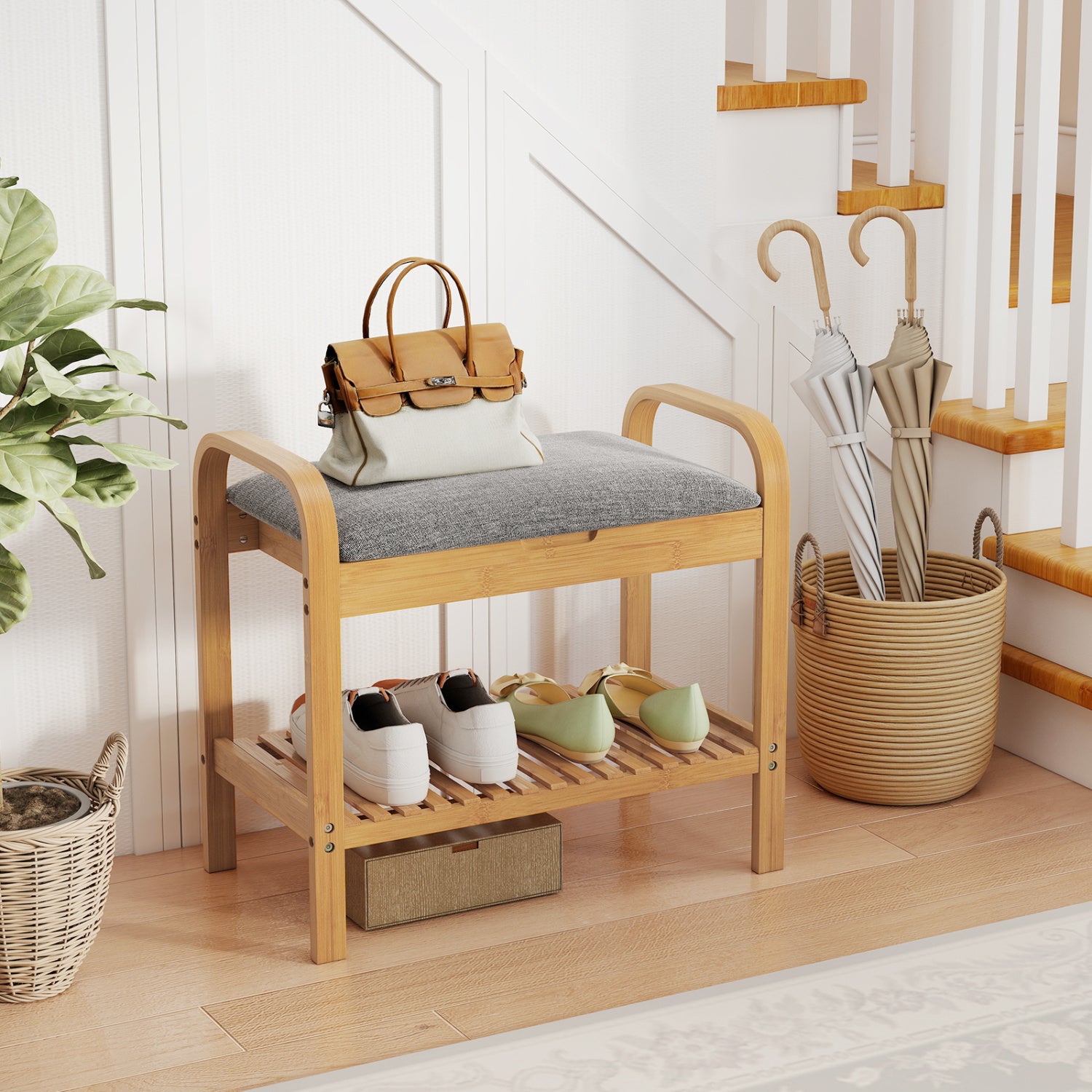 2-Tier Shoe Rack Bench, Flip-Top Storage, Natural Shoe Racks & Storage Benches at Gallery Canada