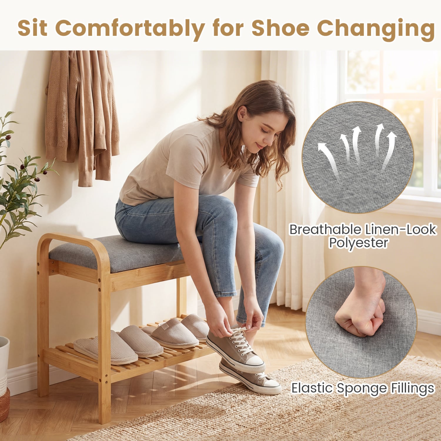 2-Tier Shoe Rack Bench, Flip-Top Storage, Natural Shoe Racks & Storage Benches at Gallery Canada