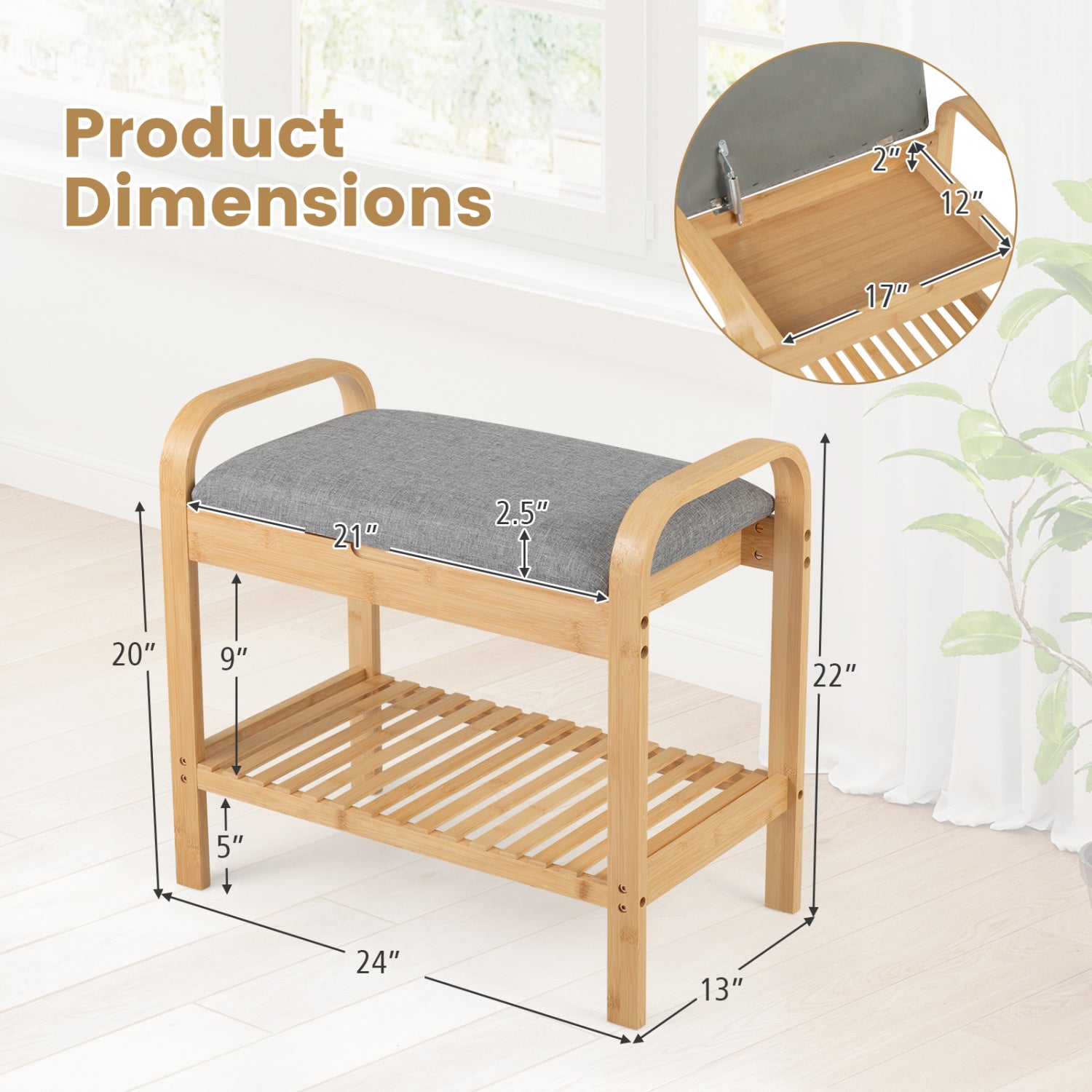 2-Tier Shoe Rack Bench, Flip-Top Storage, Natural Shoe Racks & Storage Benches at Gallery Canada