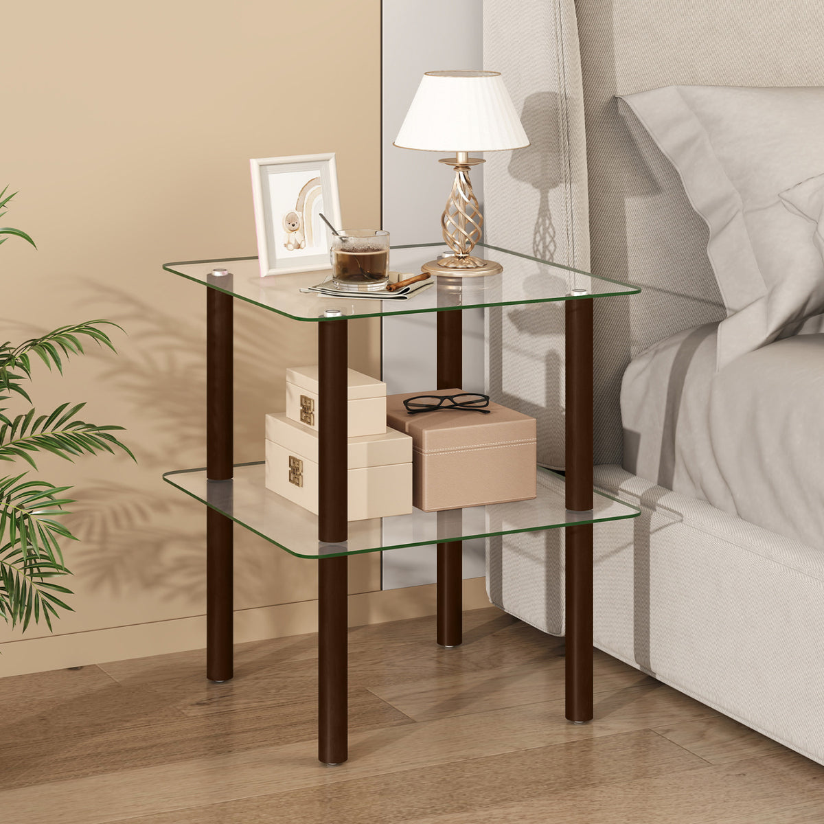 2-Tier End Table, Clear Tempered Glass Top, Brown End & Side Tables at Gallery Canada