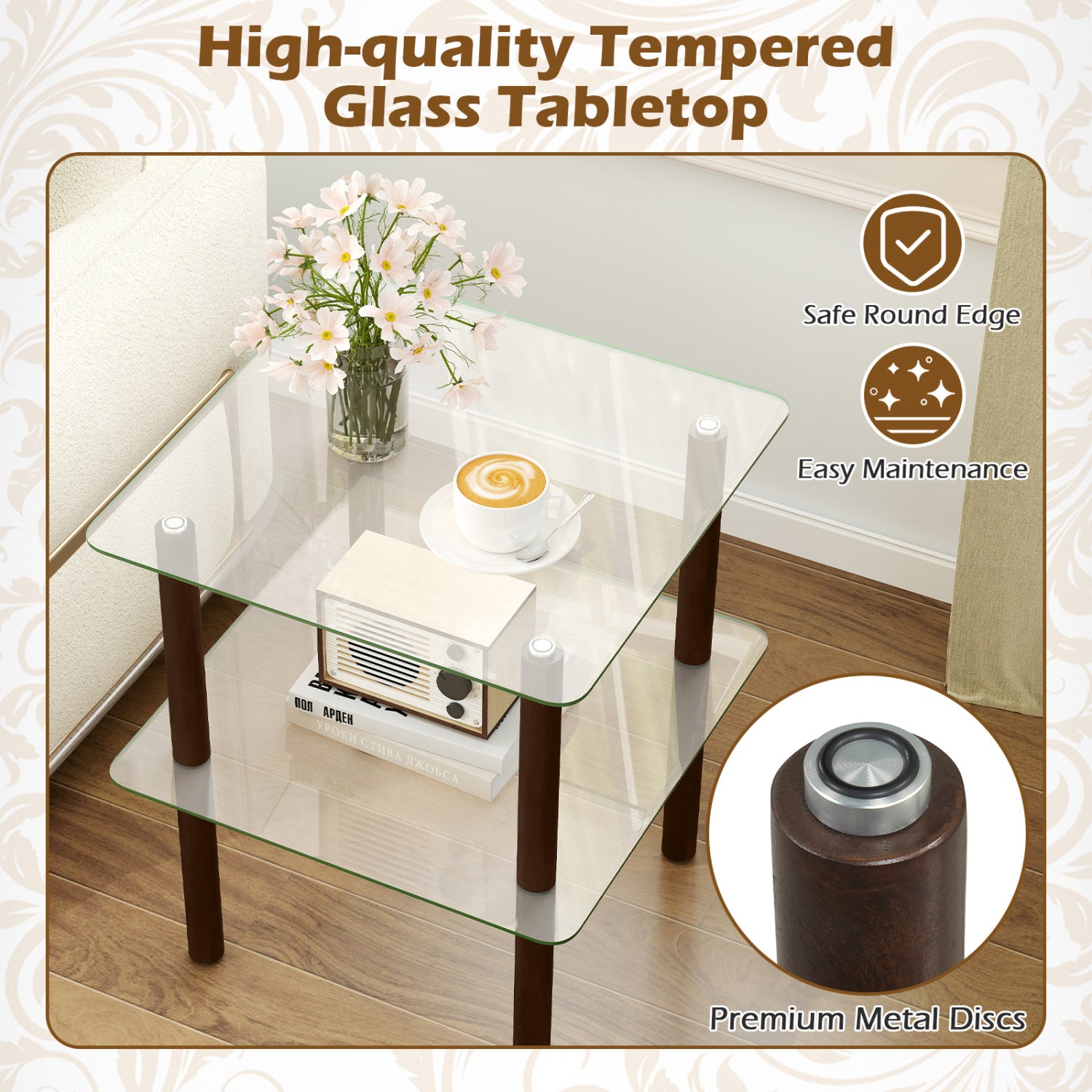 2-Tier End Table, Clear Tempered Glass Top, Brown End & Side Tables at Gallery Canada