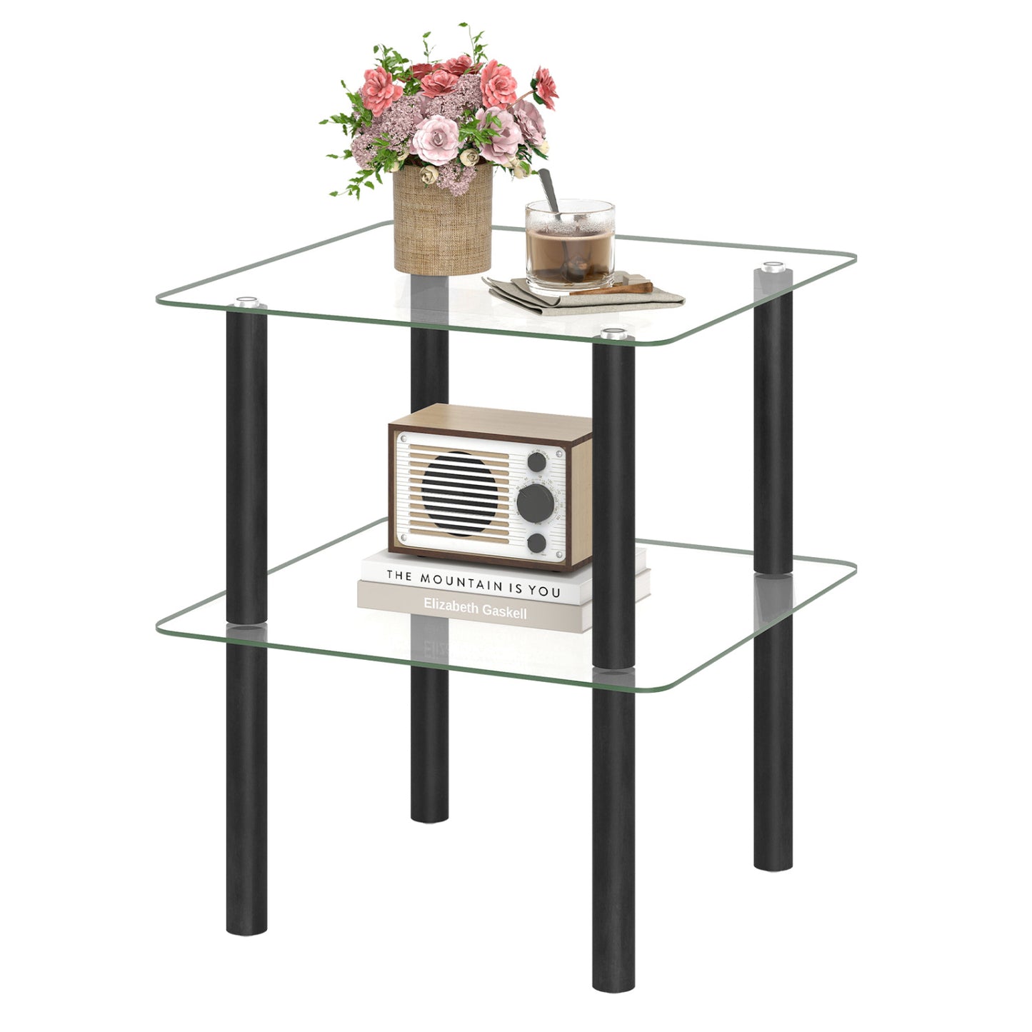 2-Tier Square End Table with Shelf, Black End & Side Tables at Gallery Canada