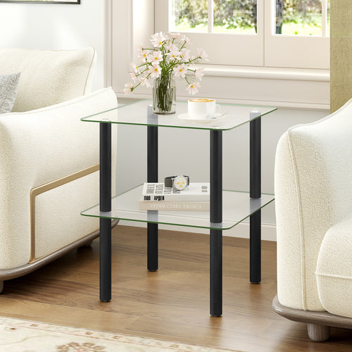 2-Tier Square End Table with Shelf, Black