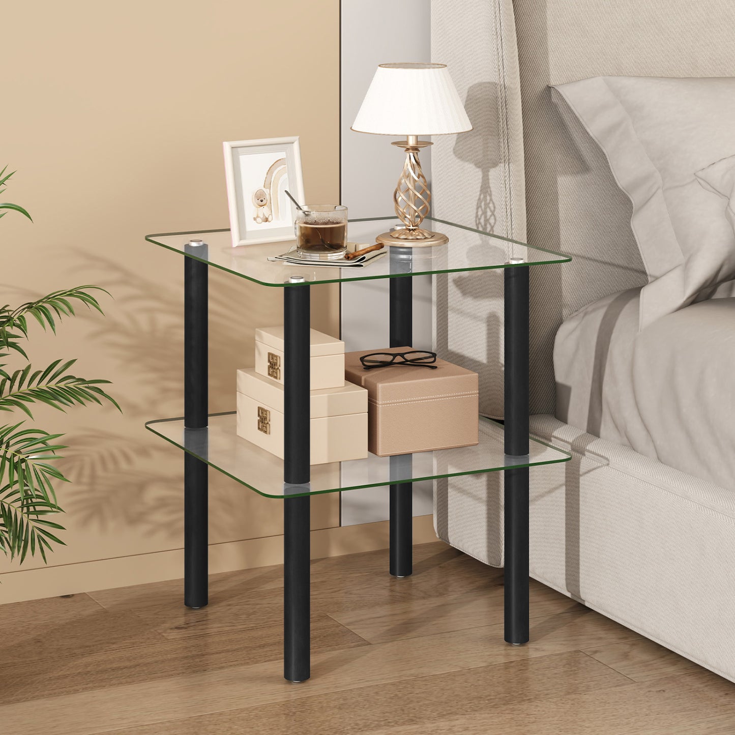 2-Tier Square End Table with Shelf, Black End & Side Tables at Gallery Canada