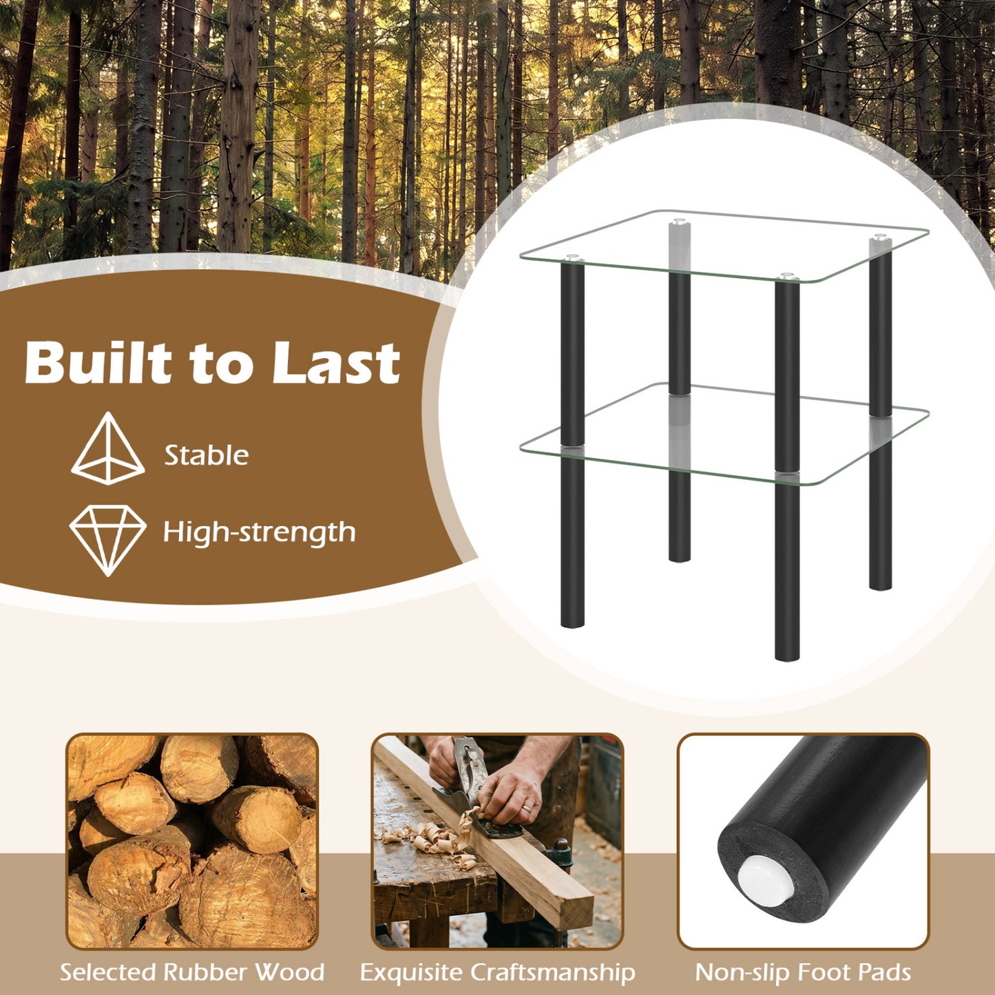 2-Tier Square End Table with Shelf, Black End & Side Tables at Gallery Canada
