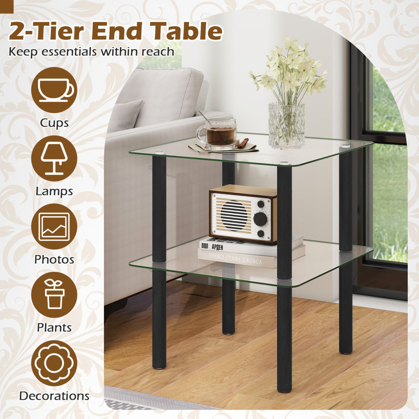 2-Tier Square End Table with Shelf, Black End & Side Tables at Gallery Canada