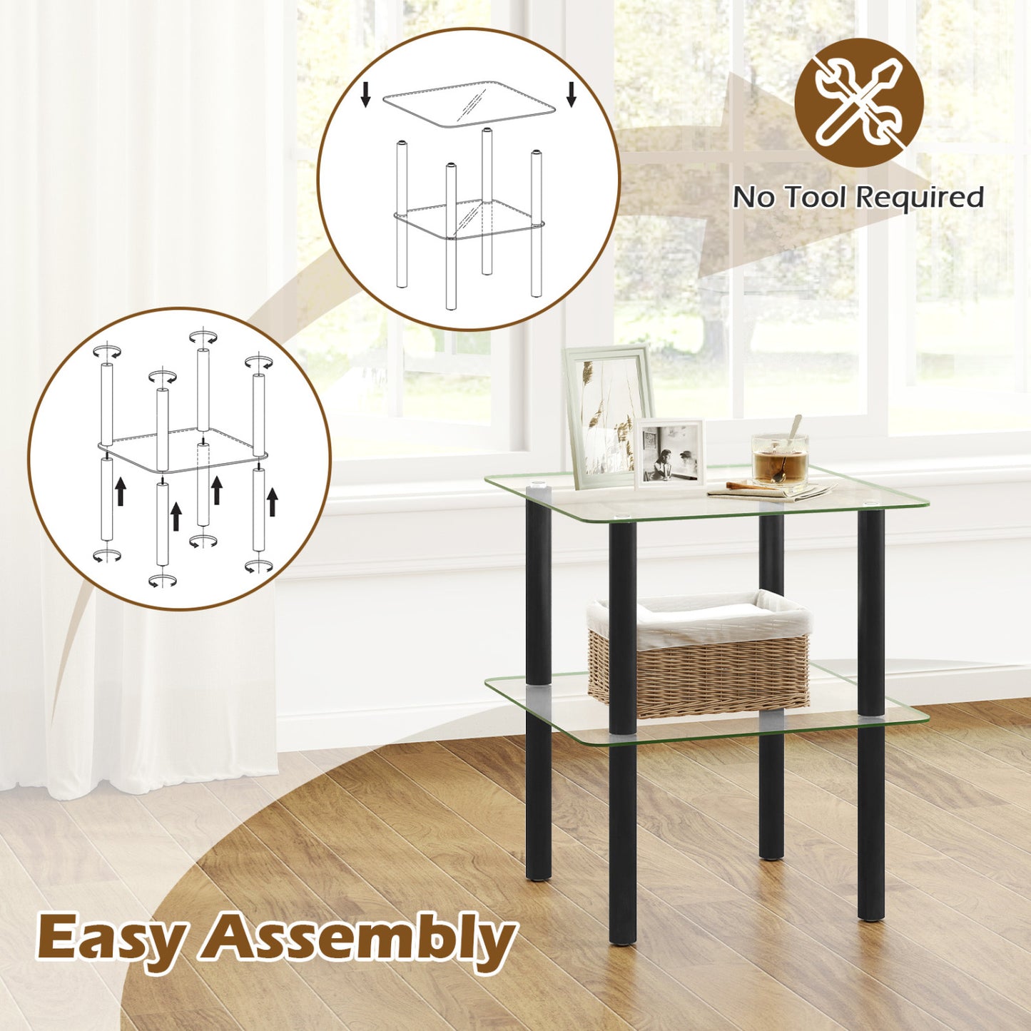 2-Tier Square End Table with Shelf, Black End & Side Tables at Gallery Canada