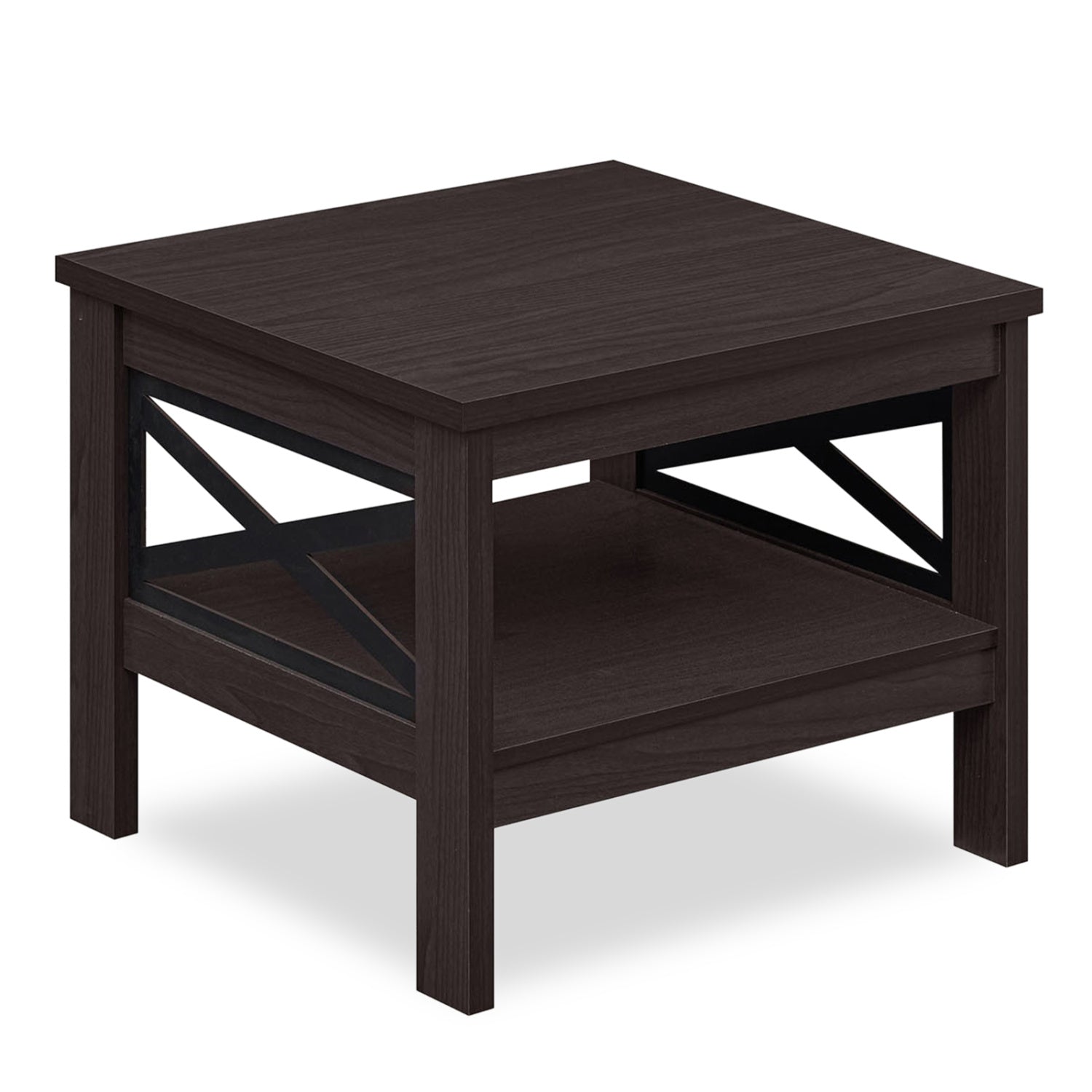 2-Tier Square Side Table With Storage Shelf, X-Frame, Brown End & Side Tables at Gallery Canada