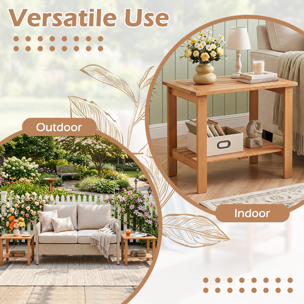 2-Tier Wood Patio End Table, Slatted Tabletop, Storage Shelf End & Side Tables at Gallery Canada