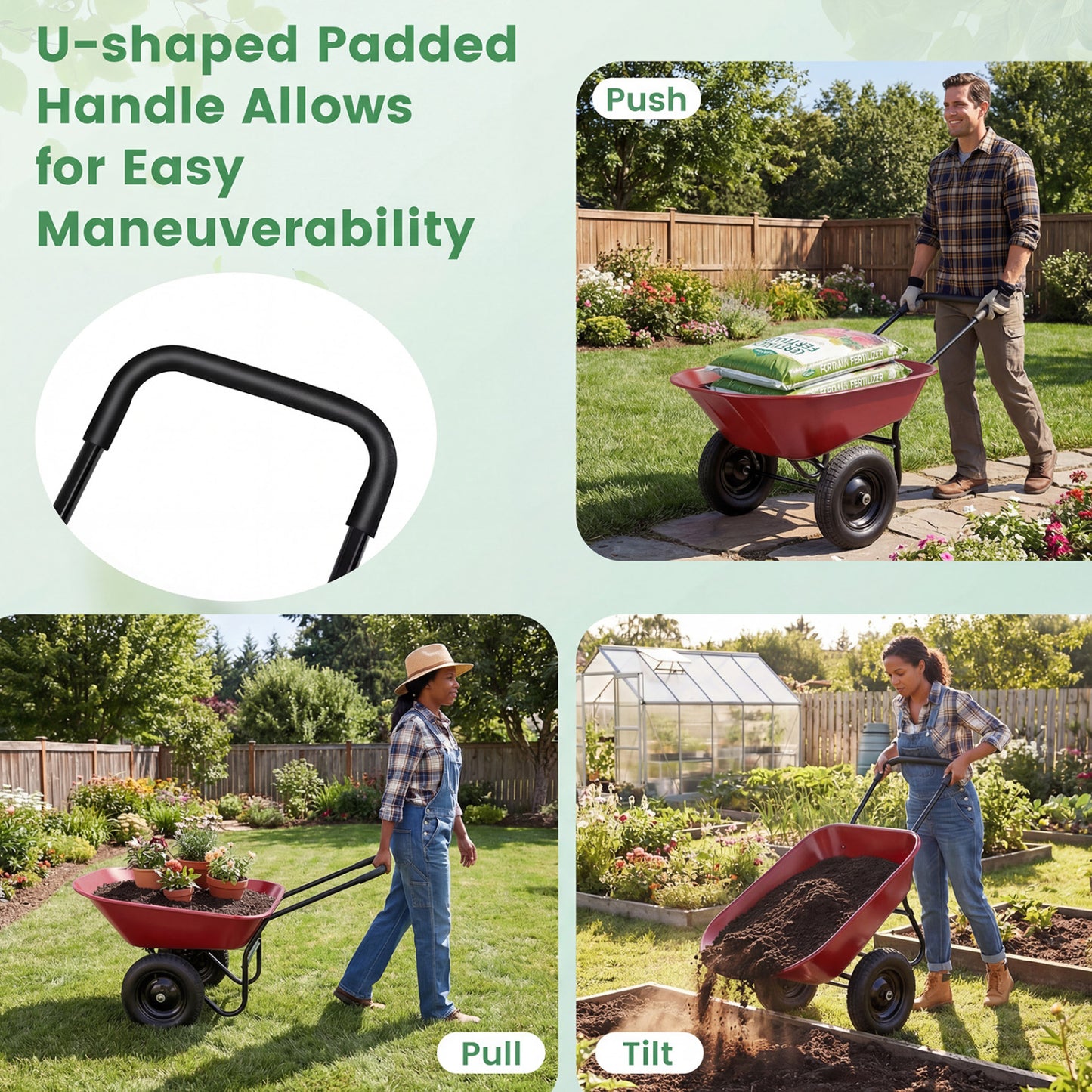 2 Tire Heavy-duty Dolly Utility Cart Wheelbarrow Garden Cart, Red Garden Carts at Gallery Canada