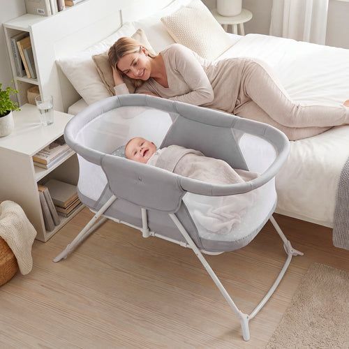 2in1 Baby Bassinet with Rocking Motion, Foldable Bedside Sleeper, Gray