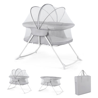 2in1 Baby Bassinet with Rocking Motion, Foldable Bedside Sleeper, Gray Bassinets & Bedside Sleepers Gray at Gallery Canada