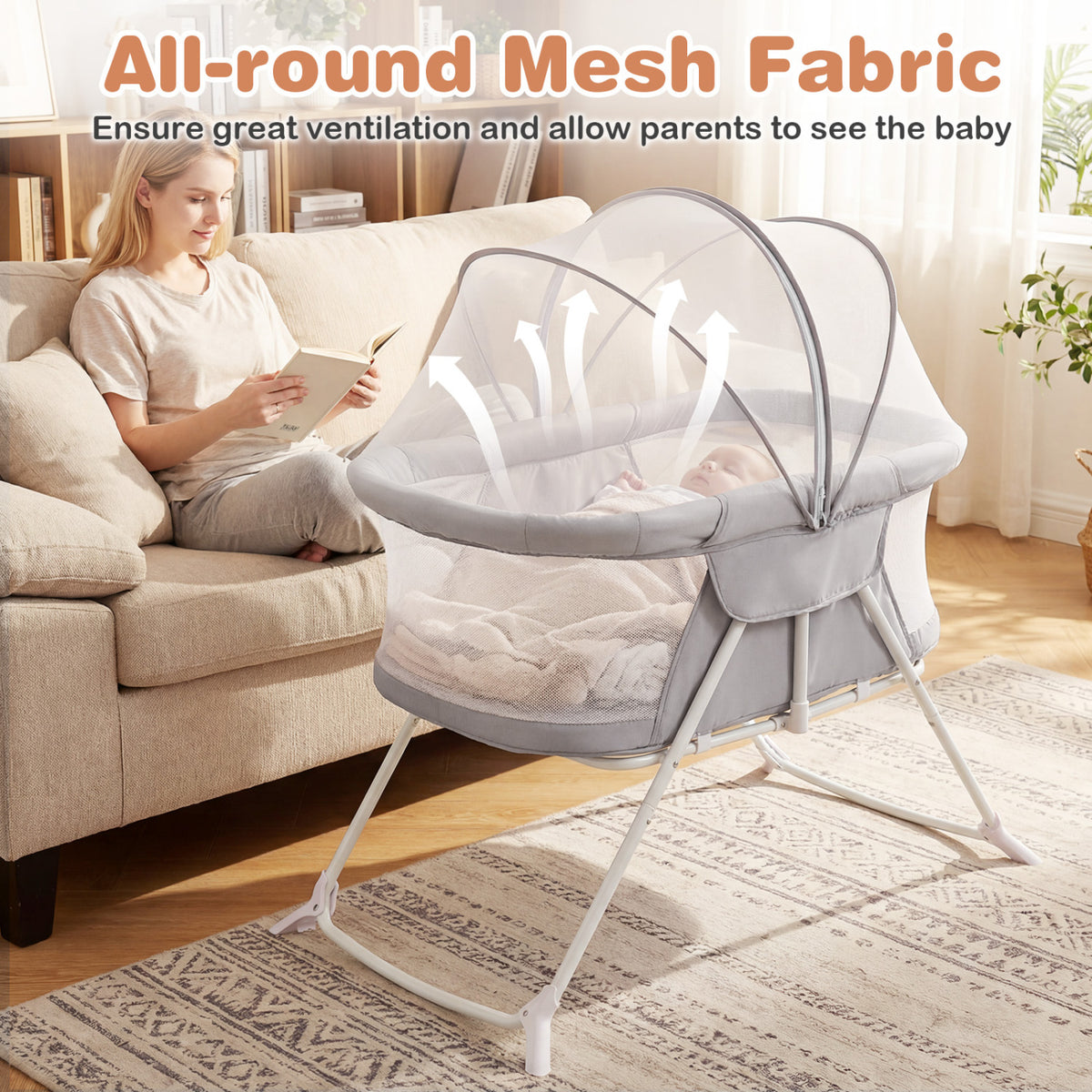 2in1 Baby Bassinet with Rocking Motion, Foldable Bedside Sleeper, Gray Bassinets & Bedside Sleepers at Gallery Canada
