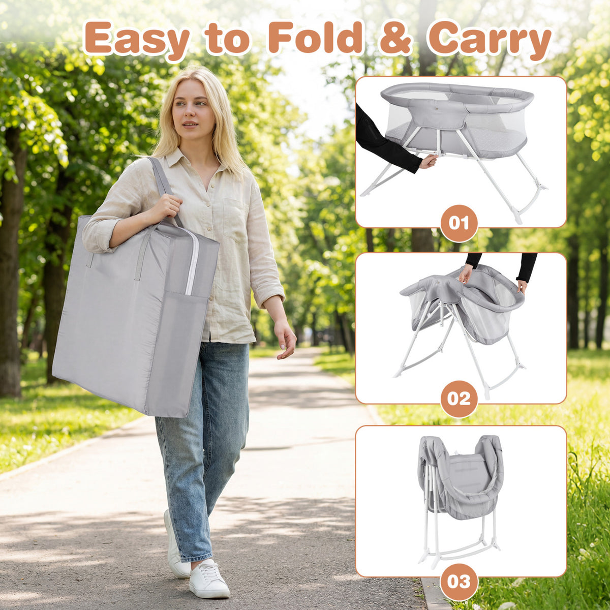 2in1 Baby Bassinet with Rocking Motion, Foldable Bedside Sleeper, Gray Bassinets & Bedside Sleepers at Gallery Canada