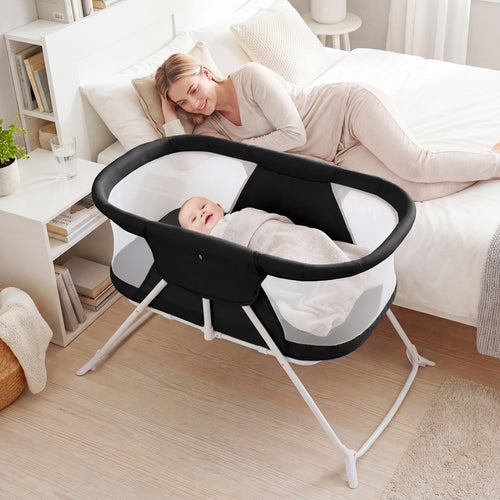 2 in 1 Baby Bassinet with Rocking Motion, Foldable Bedside Sleeper, Black