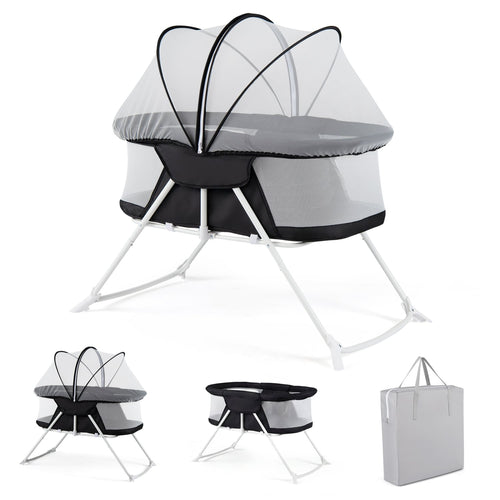 2 in 1 Baby Bassinet with Rocking Motion, Foldable Bedside Sleeper, Black