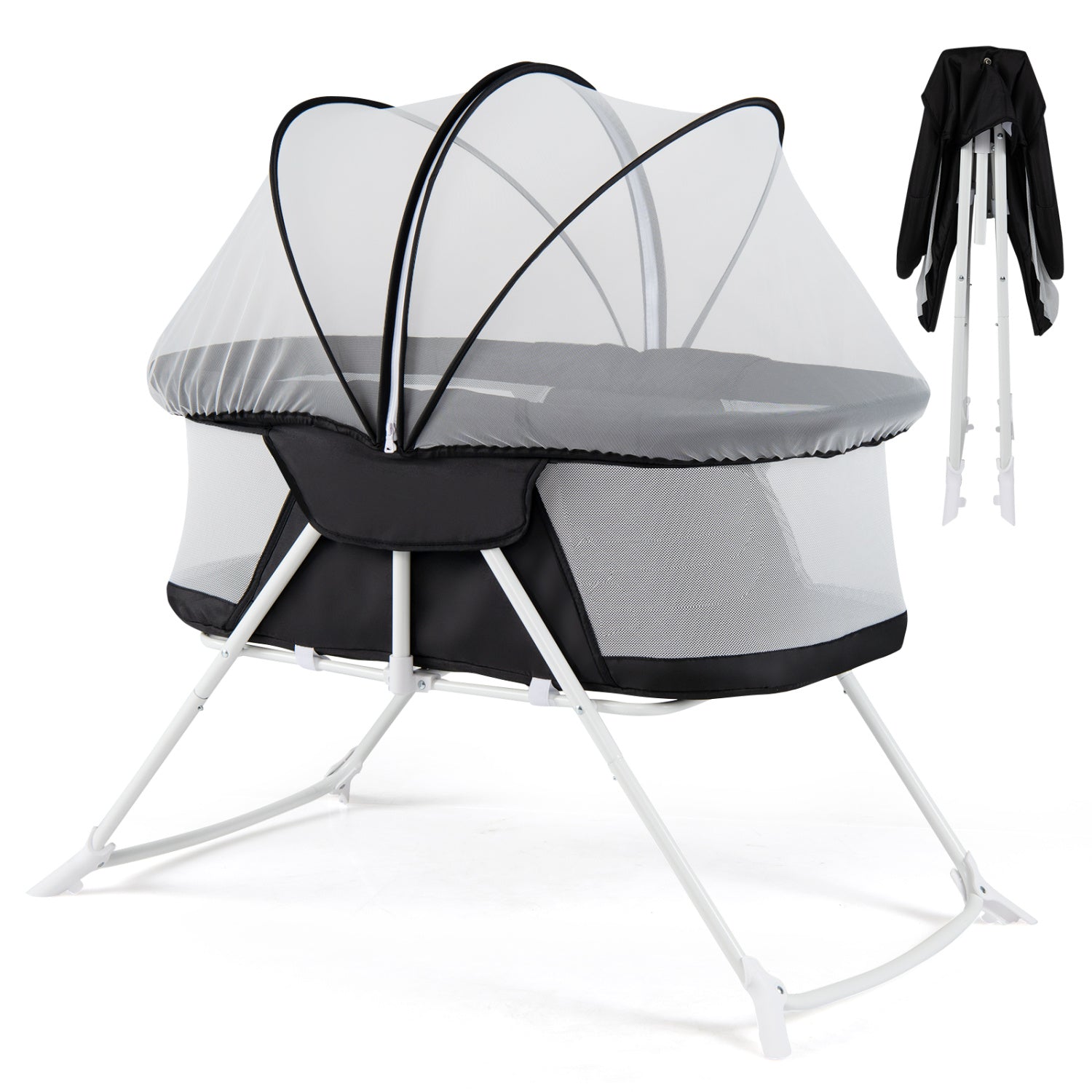 2 in 1 Baby Bassinet with Rocking Motion, Foldable Bedside Sleeper, Black Bassinets & Bedside Sleepers at Gallery Canada