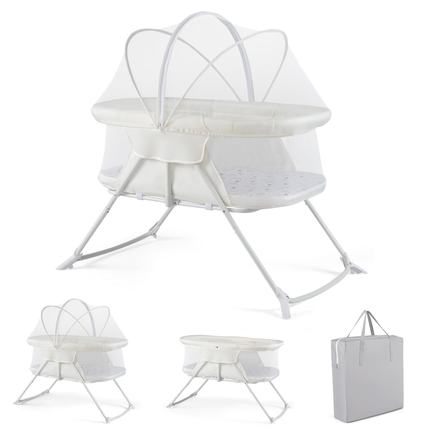 2-in-1 Baby Bassinet, Rocking Motion, Foldable Bedside Sleeper, Beige Bassinets & Bedside Sleepers at Gallery Canada