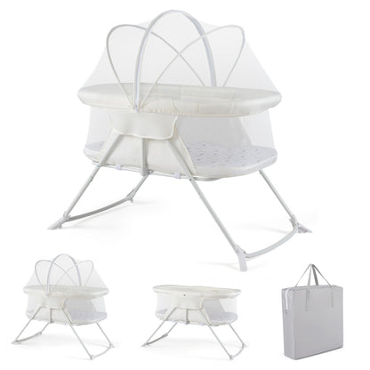 2-in-1 Baby Bassinet, Rocking Motion, Foldable Bedside Sleeper, Beige Bassinets & Bedside Sleepers at Gallery Canada