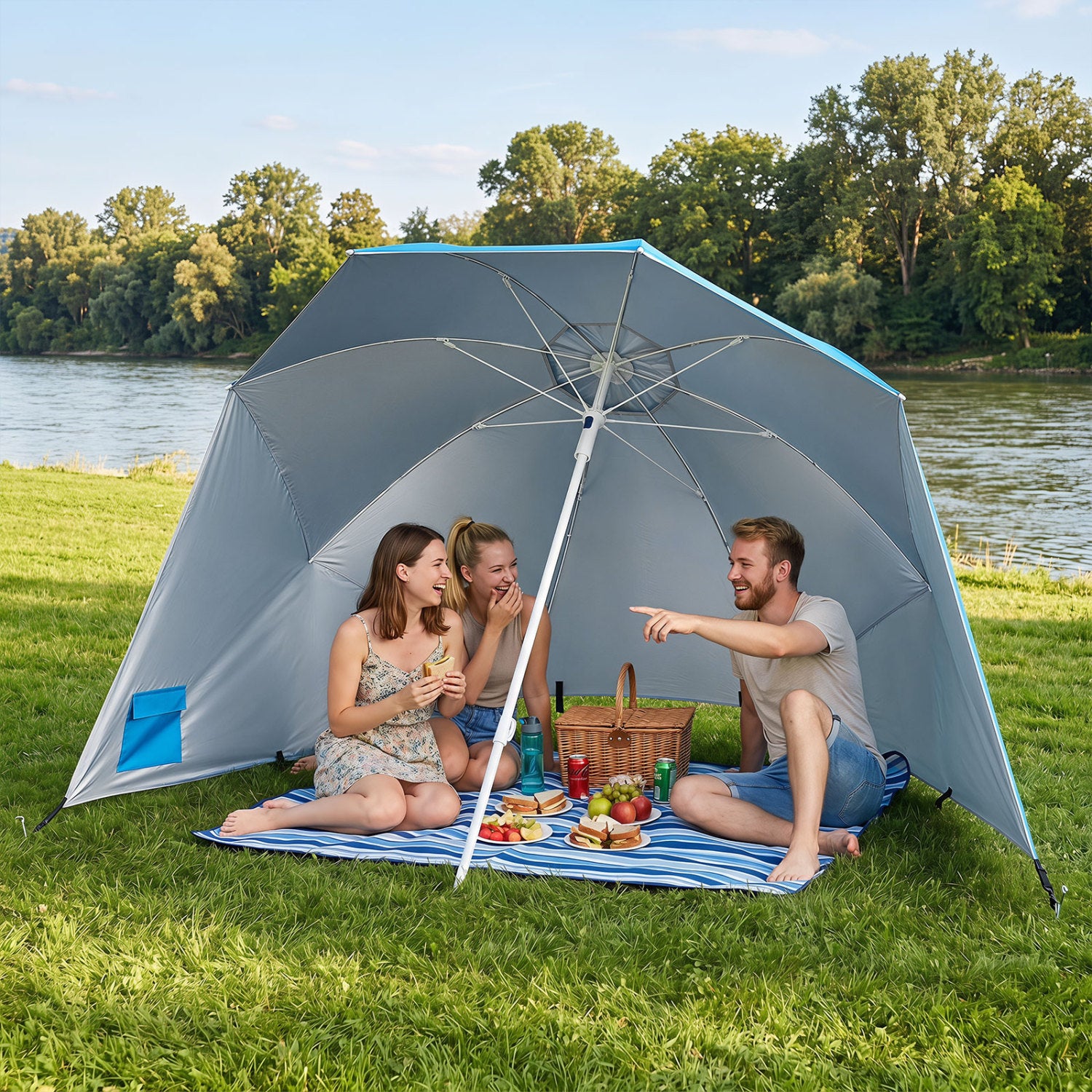 UPF 50+ Beach Shelter Umbrella, Turquoise Outdoor Umbrellas at Gallery Canada