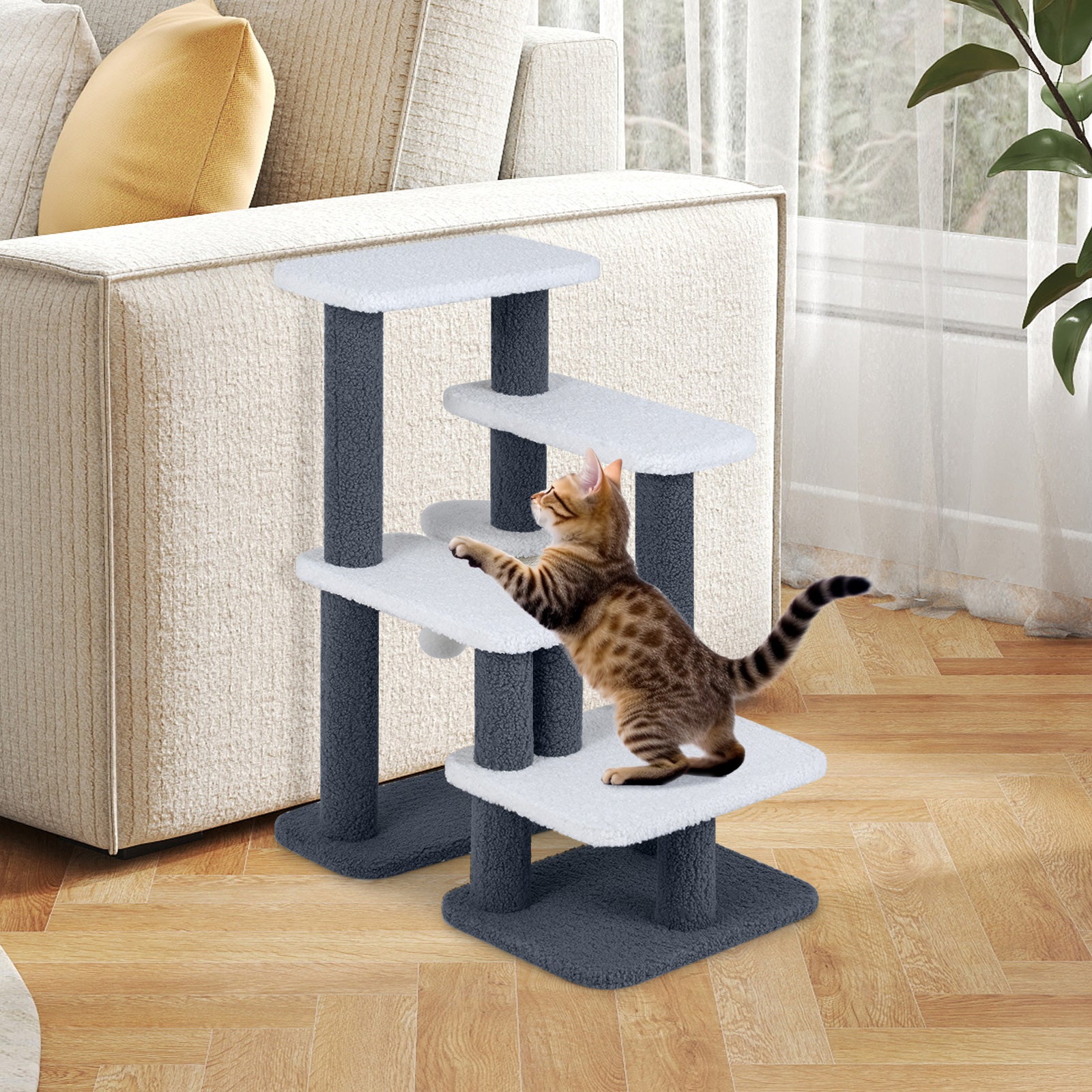 Cat Stairs Tree Tower, Scratching Posts, Hanging Toy Ball, Gray Cat Trees Condos & Scratchers at Gallery Canada