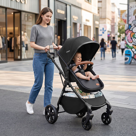 2-in-1 Convertible Baby Stroller with Car Seat Adapters, Black Baby Strollers Black at Gallery Canada