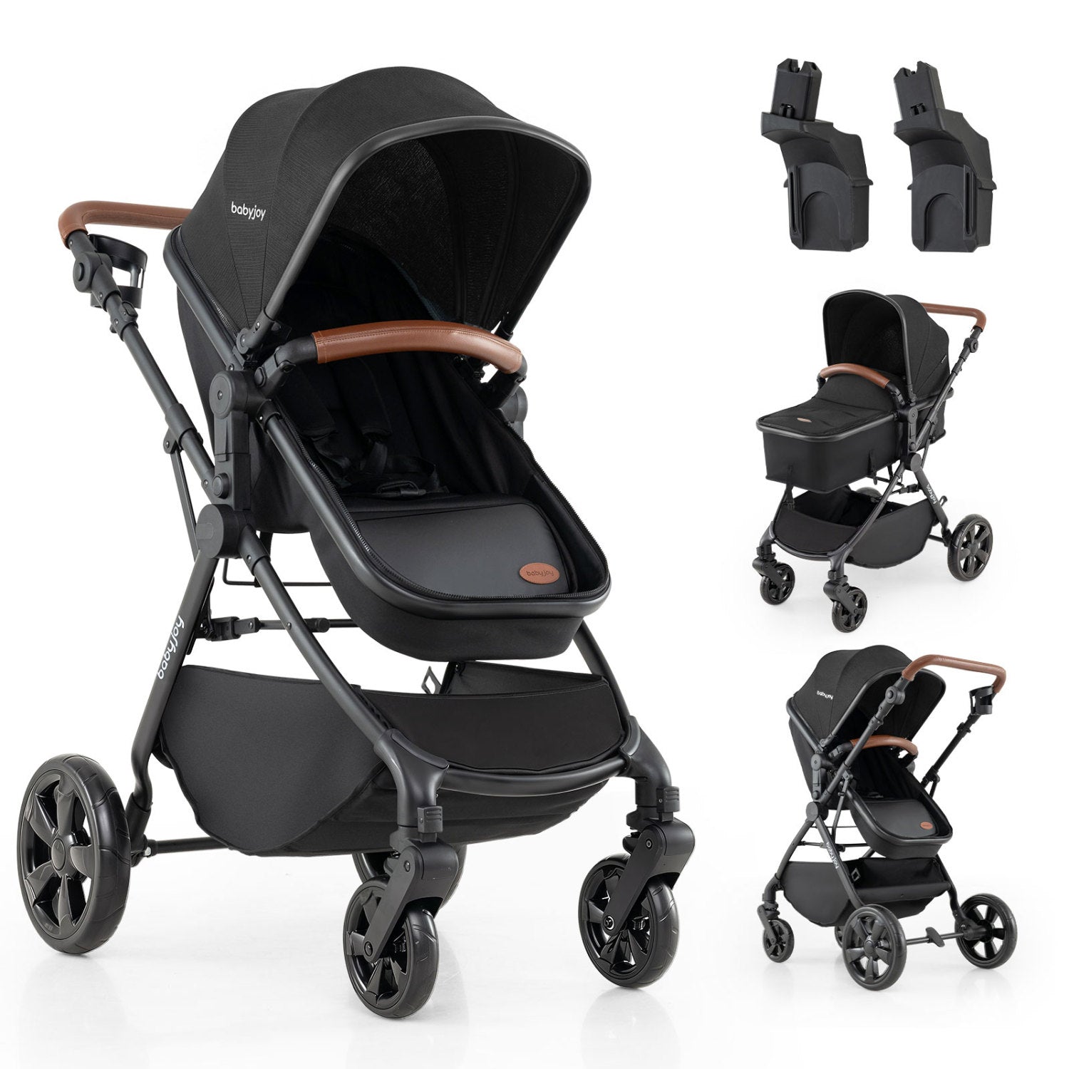 2-in-1 Convertible Baby Stroller with Car Seat Adapters, Black Baby Strollers Black at Gallery Canada