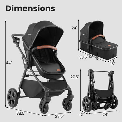 2-in-1 Convertible Baby Stroller with Car Seat Adapters, Black Baby Strollers at Gallery Canada