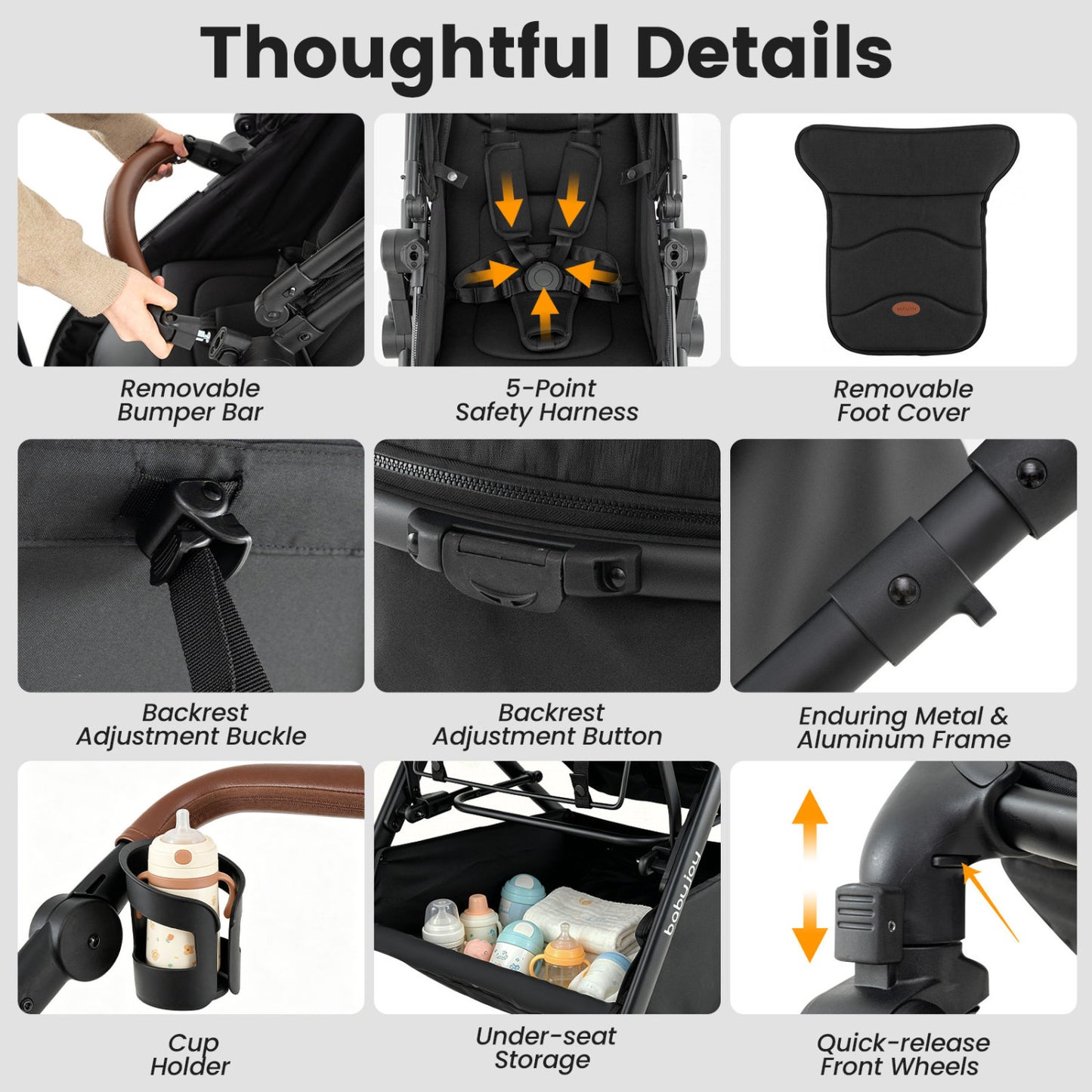 2-in-1 Convertible Baby Stroller with Car Seat Adapters, Black Baby Strollers at Gallery Canada