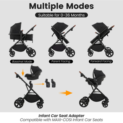 2-in-1 Convertible Baby Stroller with Car Seat Adapters, Black Baby Strollers at Gallery Canada