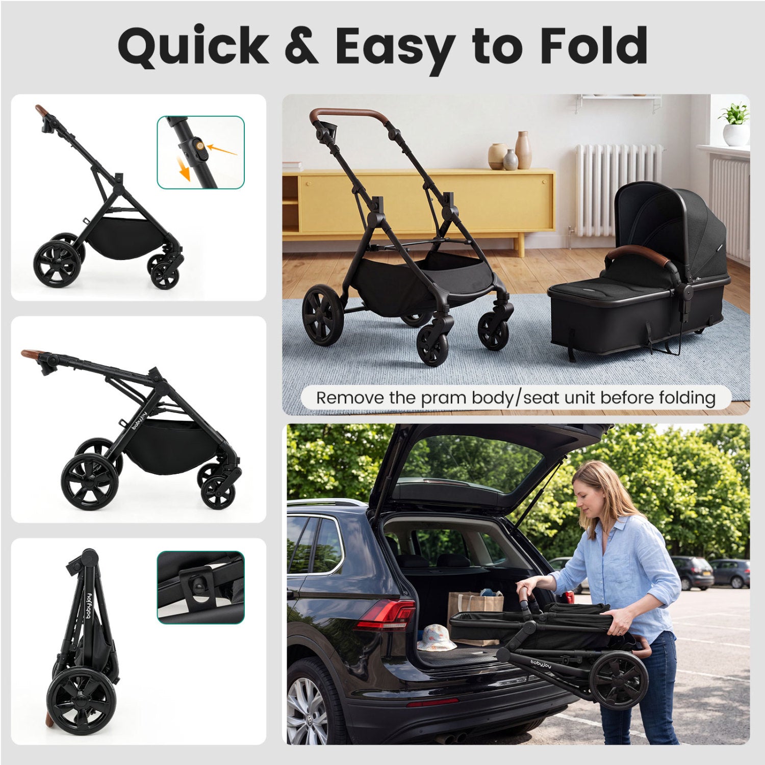 2-in-1 Convertible Baby Stroller with Car Seat Adapters, Black Baby Strollers at Gallery Canada