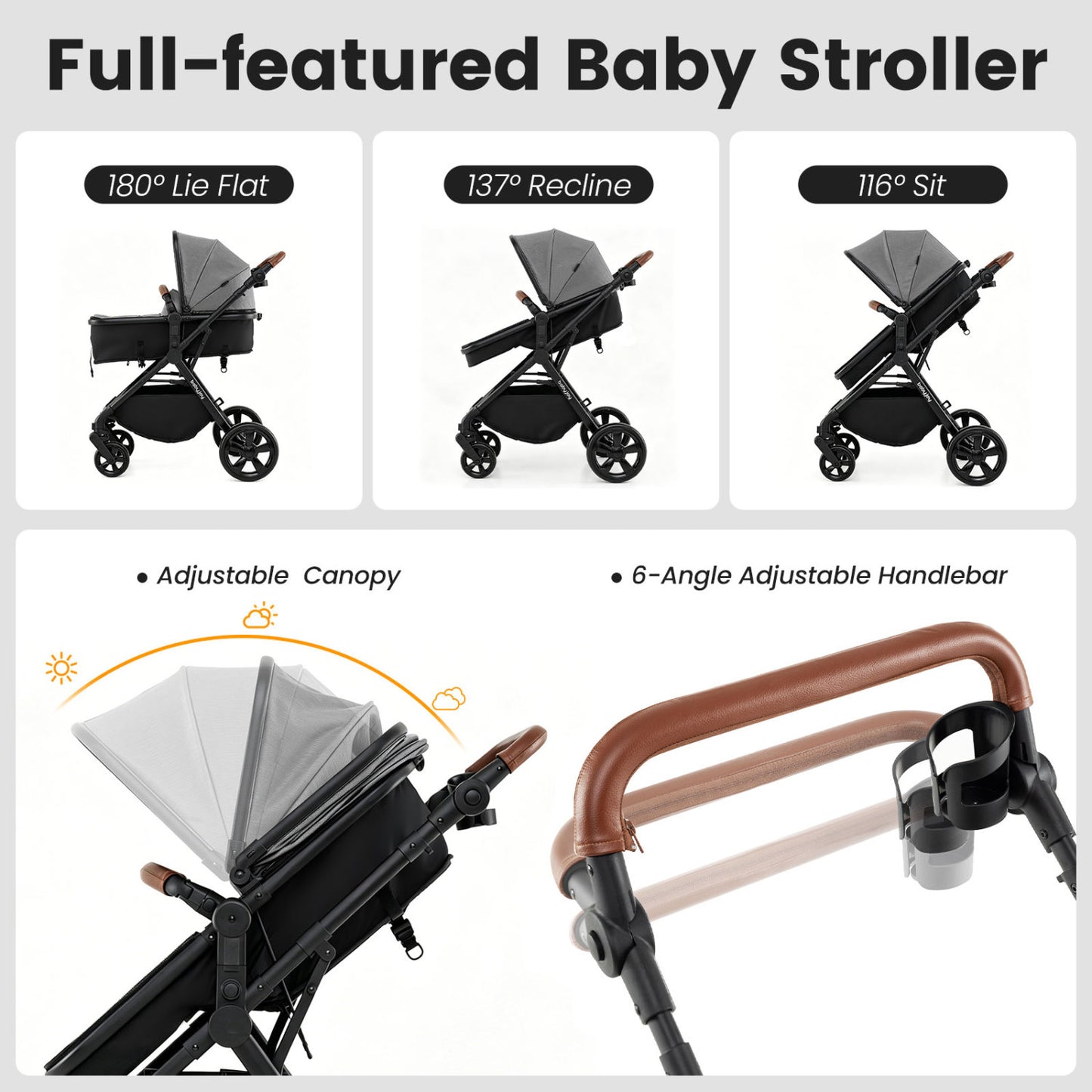 2-in-1 Convertible Baby Stroller, Gray Baby Strollers at Gallery Canada