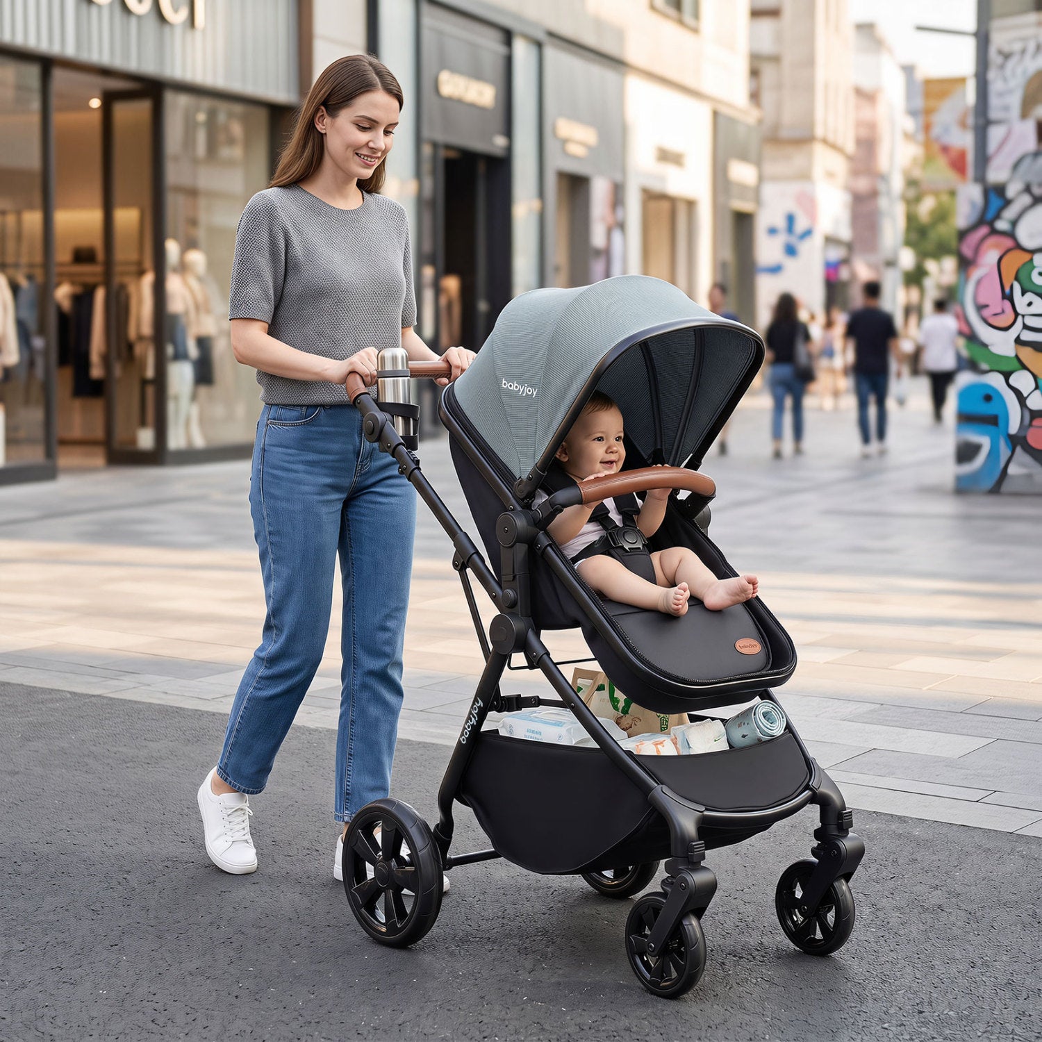 2-In-1 Convertible Baby Stroller, Turquoise Baby Strollers at Gallery Canada