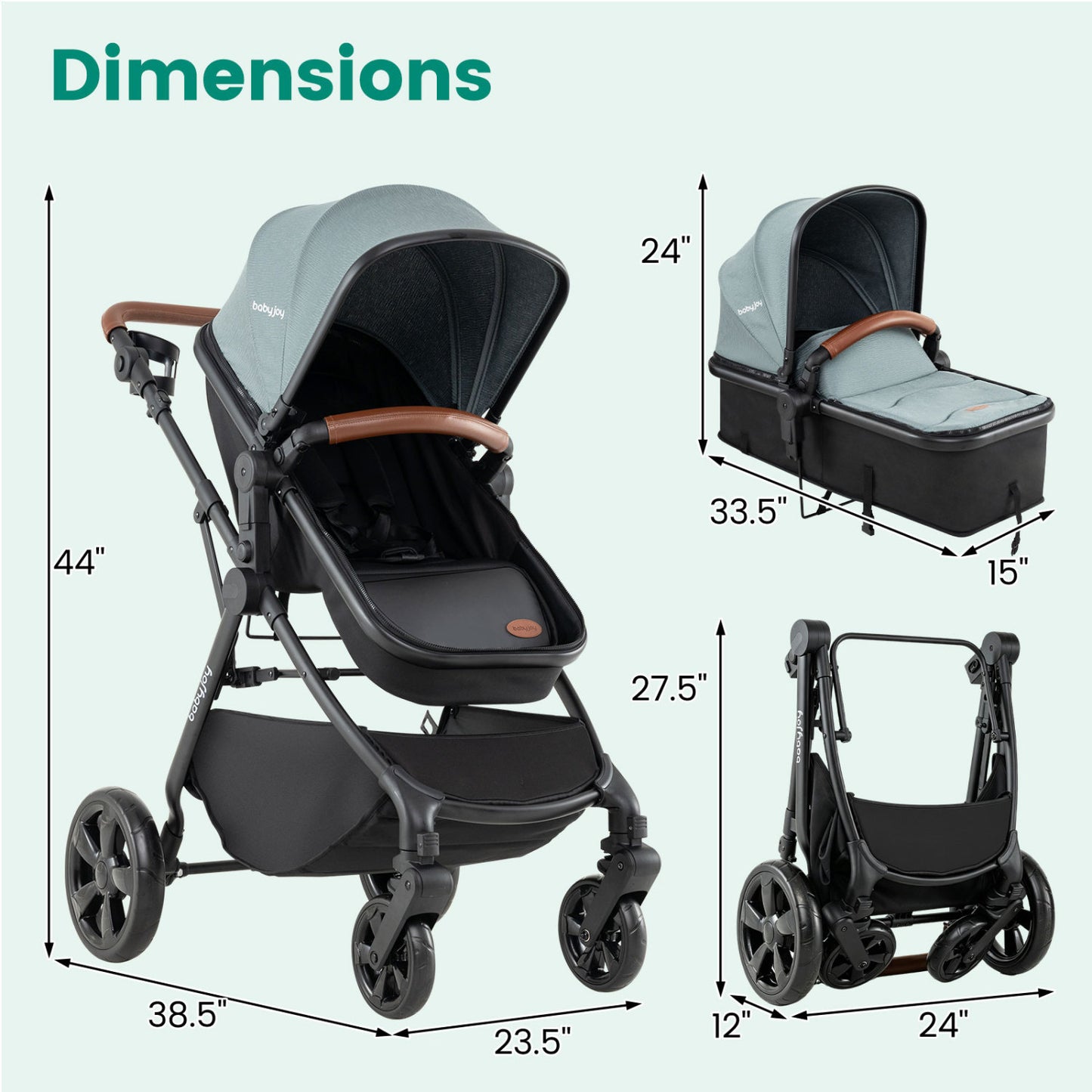 2-In-1 Convertible Baby Stroller, Turquoise Baby Strollers at Gallery Canada
