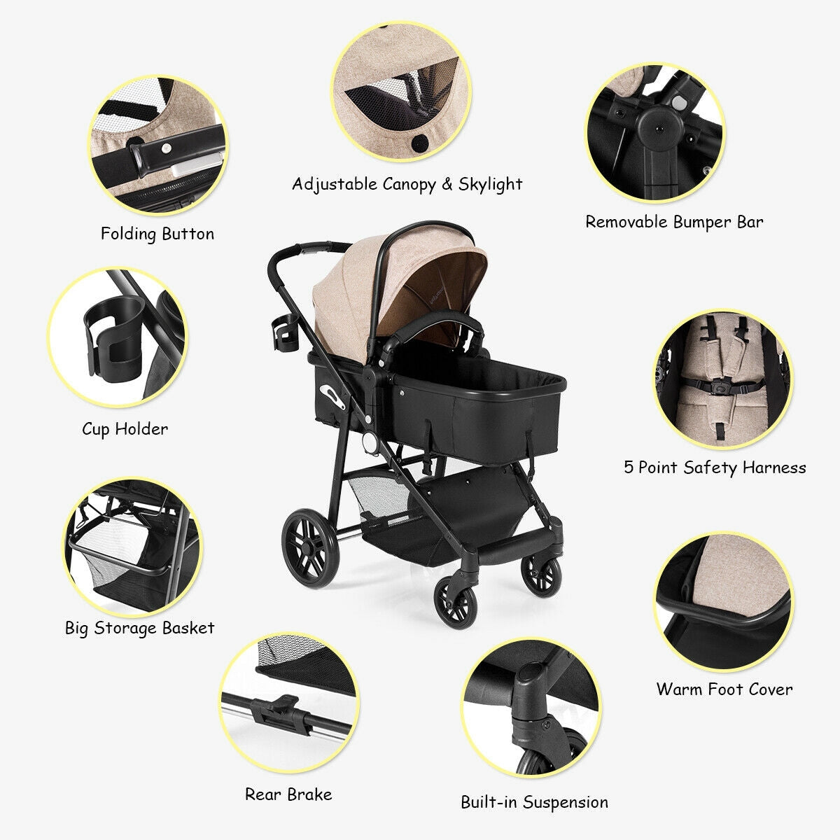 2 In 1 Foldable Newborn Baby Stroller, Coffee Baby Strollers at Gallery Canada