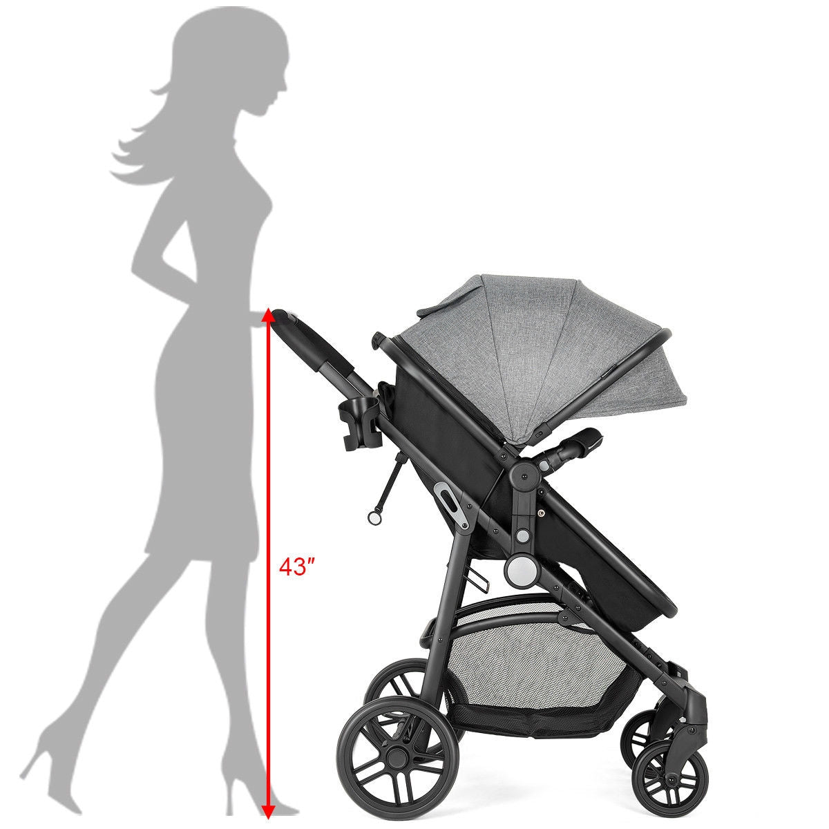 2 In 1 Foldable Newborn Baby Stroller, Gray Baby Strollers at Gallery Canada