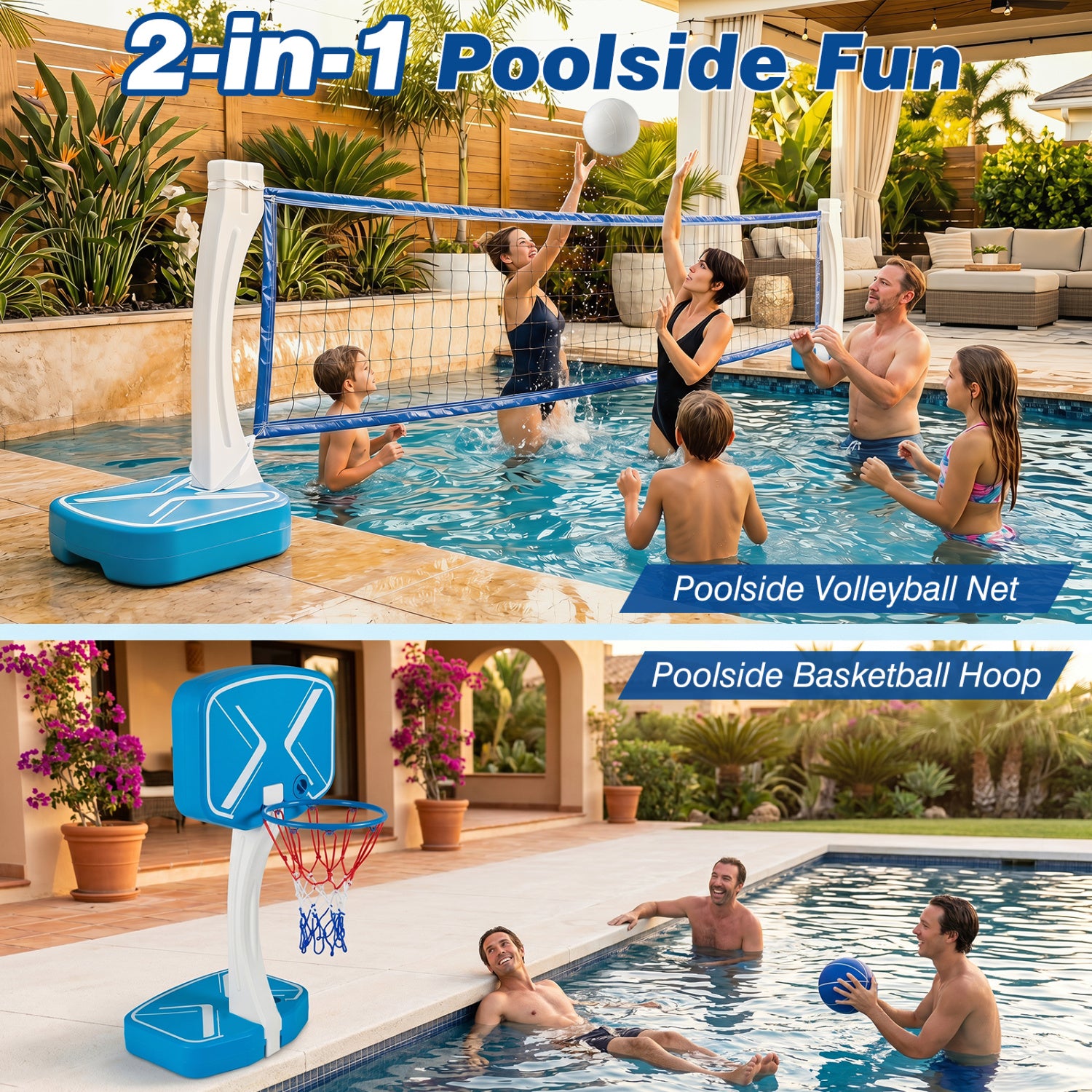 2-In-1 Pool Basketball Hoop & Volleyball Net, Blue Sport Equipments at Gallery Canada
