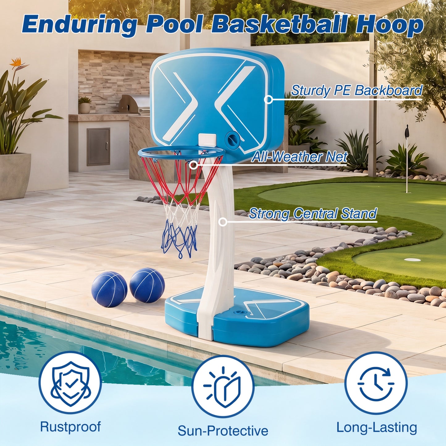 2-In-1 Pool Basketball Hoop & Volleyball Net, Blue Sport Equipments at Gallery Canada