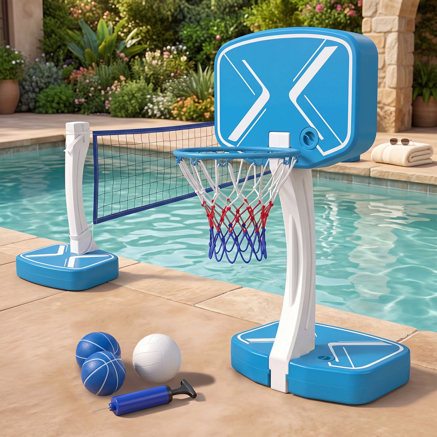 2-In-1 Pool Basketball Hoop & Volleyball Net, Blue Sport Equipments at Gallery Canada