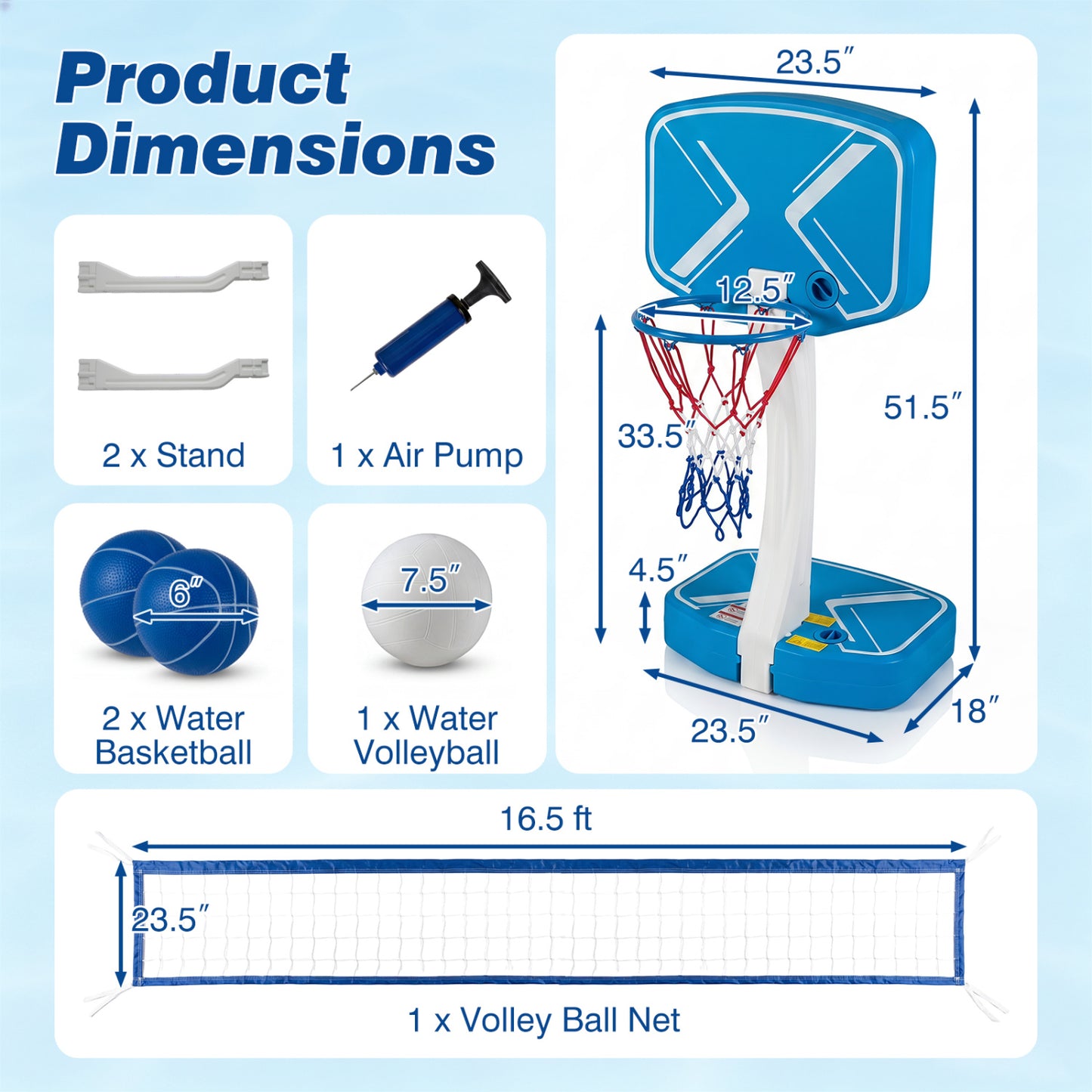 2-In-1 Pool Basketball Hoop & Volleyball Net, Blue Sport Equipments at Gallery Canada