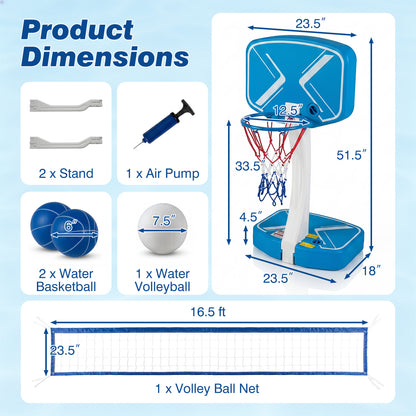 2-In-1 Pool Basketball Hoop & Volleyball Net, Blue Sport Equipments at Gallery Canada