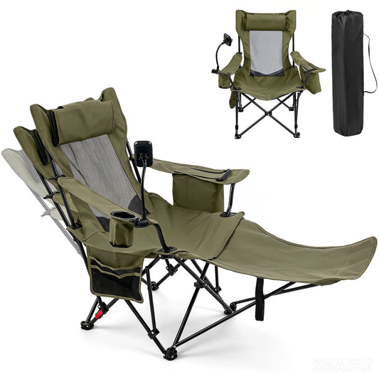 2-in-1 Reclining Camping Chair with 3-Level Adjustable Backrest, Green Camping Furniture Green at Gallery Canada