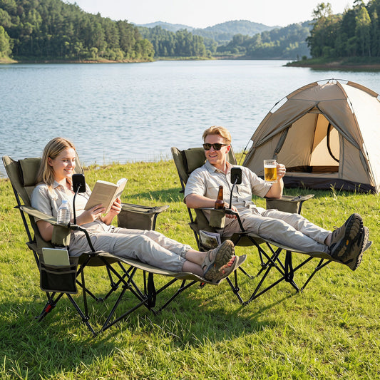 2-in-1 Reclining Camping Chair with 3-Level Adjustable Backrest, Green Camping Furniture Green at Gallery Canada
