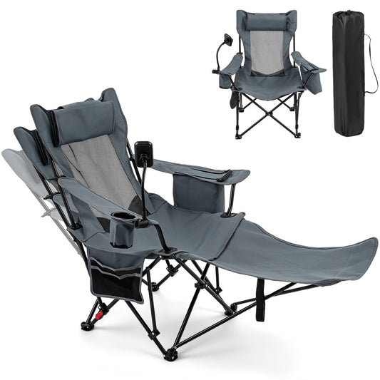 2-in-1 Reclining Camping Chair with 3-Level Adjustable Backrest, Gray Camping Furniture Gray at Gallery Canada