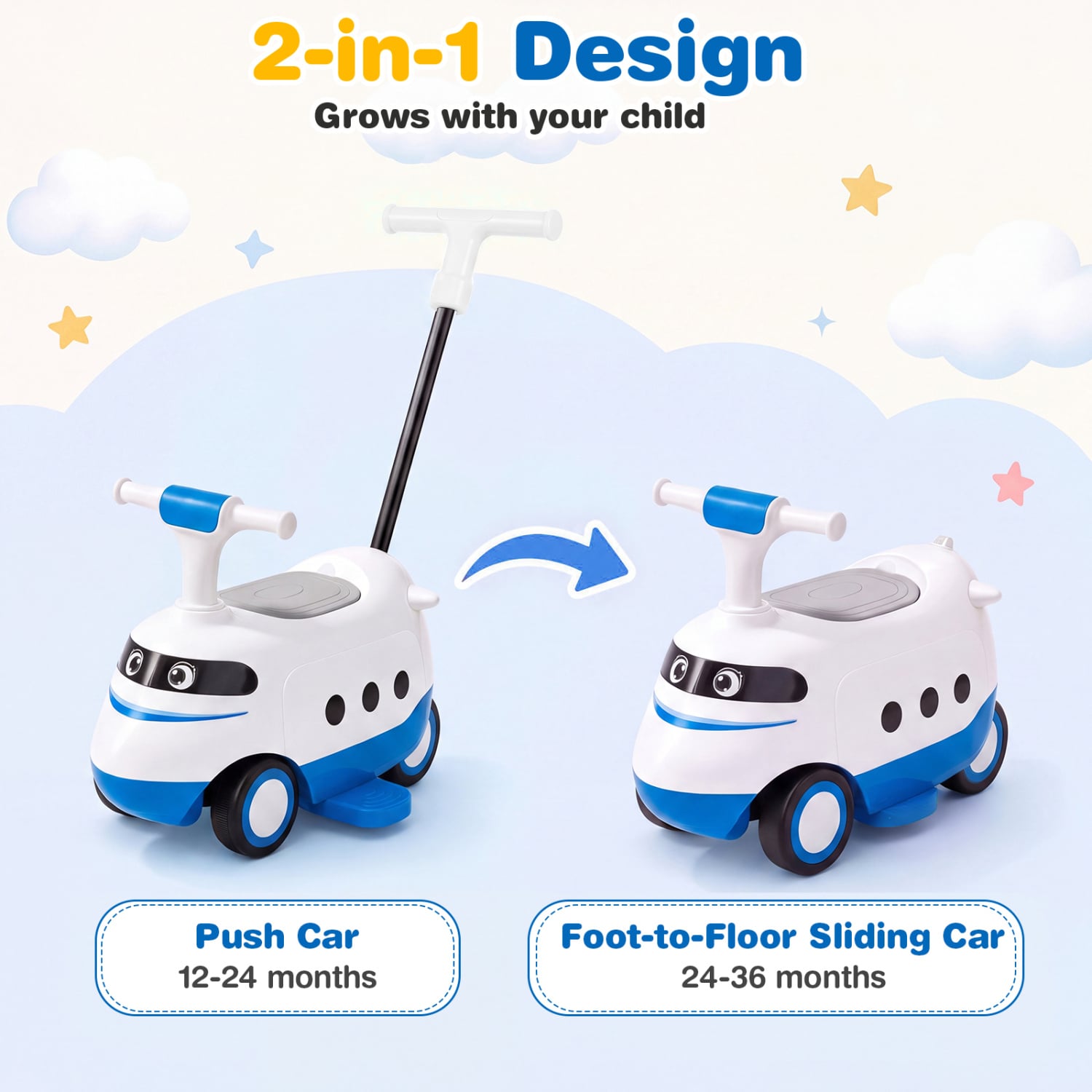 2-in-1 Ride On Push Car, Toddlers 1-3 Years Old, Blue Push & Pedal Ride On Toys at Gallery Canada